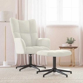 vidaXL Πολυθρόνα Relax Λευκό Κρεμ Βελούδινη με Σκαμπό