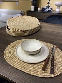 Stewehome Σετ 7 τεμαχίων οβάλ σουπλά και καλάθι από γιούτα 41x31 cm