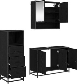 vidaXL Σετ Επίπλων Μπάνιου με ράφι 3 pcs Μαύρη Οξυά Επεξεργασμένο ξύλο