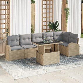 vidaXL 7 τεμαχίων Καναπές Κήπου με Μαξιλάρια Μπεζ Πολυ Ρατάν