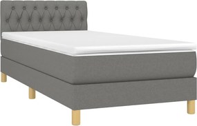 vidaXL Κρεβάτι Boxspring με Στρώμα Σκούρο Γκρι 90x200 εκ. Υφασμάτινο