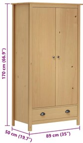 vidaXL Ντουλάπα Hill Δίφυλλη 89x50x170 εκ. Μασίφ Ξύλο Πεύκου