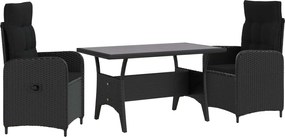 vidaXL Σετ Εξωτερικής Τραπέζης 3 pcs Μαύρο συνθετικό ρατάν