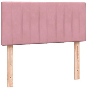 vidaXL Κρεβάτι Boxspring με Στρώμα &amp; LED ροζ 90x210 εκ. Βελούδινο