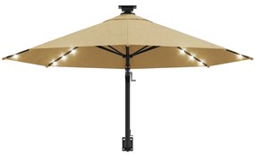 vidaXL Ομπρέλα Κήπου Επιτοίχια με LED Taupe 300 εκ.