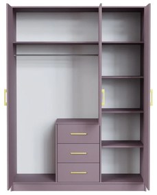 Σετ επίπλων Honolulu A108 (Μωβ), 411x200x58cm, Μωβ, Πλαστικοποιημένη μοριοσανίδα, Πόρτες ντουλάπας: Με μεντεσέδες, Καθρέφτης, Πόδια: Πλαστική ύλη