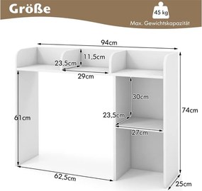 Επιτραπέζια Ραφιέρα Γραφείου με 5 Ράφια 94 x 25 x 74 cm Costway CB10471WH
