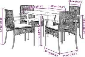 vidaXL Σετ Τραπεζαρίας Κήπου 5 τεμ. Γκρι Συνθ. Ρατάν με Μαξιλάρια