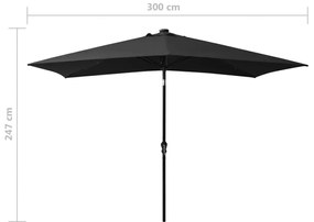 Ομπρέλα Μαύρη 2 x 3 μ. με LED και Ατσάλινο Ιστό - Μαύρο