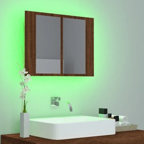 Έπιπλο Καθρέφτη με LED Καφέ Δρυς 60x12x45 εκ. από Επεξ. Ξύλο - Καφέ