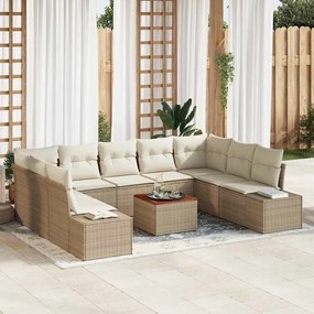 vidaXL Σετ Καναπέ Κήπου με μαξιλάρι 10 pcs Μπεζ Πολυ ράταν