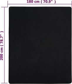vidaXL Σεντόνι με Λάστιχο Μαύρο 180x200 εκ. Βαμβακερό Ζέρσεϊ