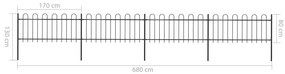 vidaXL Φράχτης Κήπου με Κορυφή από Ατσάλι 714,5x80 εκ. Μαύρος