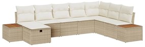 vidaXL Σετ Καναπέ Κήπου με μαξιλάρι 8 pcs Μπεζ Πολυ ράταν