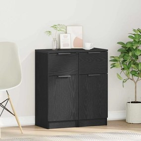 vidaXL Πλαϊνό γραφείο με συρτάρι 2 pcs Μαύρη Οξυά 30 x 30 x 70 εκ.