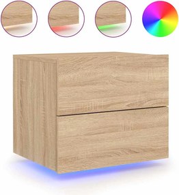 vidaXL Κομοδίνα Επιτοίχια με Φώτα LED 2 τεμ. Sonoma Δρυς