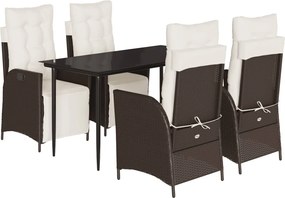 vidaXL Σετ Τραπεζαρίας Κήπου 5 Τεμαχίων Καφέ Συνθ. Ρατάν με Μαξιλάρια