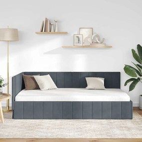 vidaXL Κρεβάτι Γωνίας με κεφαλάρι Σκούρο γκρι 90 x 190 cm Βελούδο