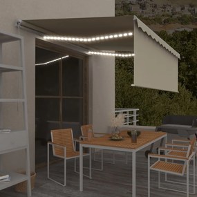 vidaXL Τέντα Συρόμενη Χειροκίνητη με Σκίαστρο & LED Κρεμ 4 x 3 μ.