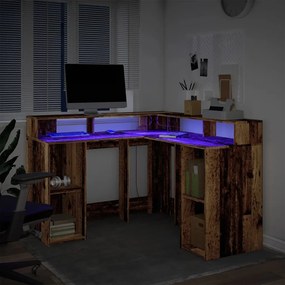 vidaXL Γραφείο με LED Όψη Παλαιού Ξύλου 130x130x91 εκ. Επεξεργ. Ξύλο