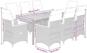 vidaXL Σετ Τραπεζαρίας Κήπου 9 τεμ. Γκρι Συνθ. Ρατάν με Μαξιλάρια