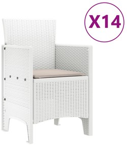 vidaXL 15 κομμάτια Σετ Τραπεζαρίας Κήπου με Μαξιλάρια Λευκό Πολυ Ρατάν