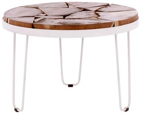 Τραπέζι Σαλονιού Timothy HM8366.12 Φ73x45cm Από Μασίφ Ξύλο Ακακίας Natural-White Μέταλλο,Ξύλο
