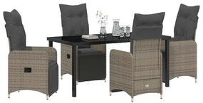 vidaXL Σέτ φαγητού για κήπο με μαξιλάρι 5 pcs Γκρι Πολυ ράταν