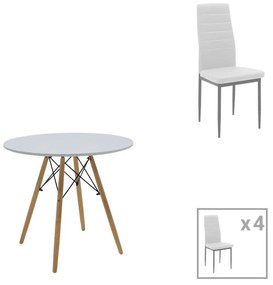 Σετ Τραπεζαρίας Julita - Parker 5 τεμ Mdf Λευκό με Φυσικά Πόδια Φ80x73εκ. 80x80x73 εκ.