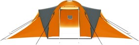 vidaXL Σκηνή Camping 9 Ατόμων Γκρι / Πορτοκαλί Υφασμάτινη
