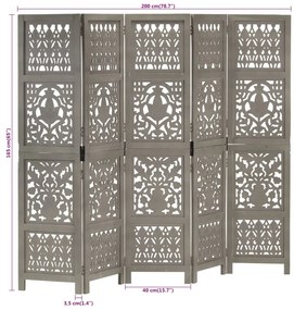 vidaXL Παραβάν Σκαλιστό στο Χέρι 5 Πάνελ Γκρι 200x165 εκ. Ξύλο Μάνγκο