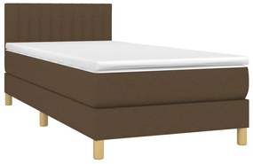 vidaXL Κρεβάτι Boxspring με Στρώμα &amp; LED Σκ.Καφέ 90x190 εκ. Υφασμάτινο