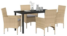 vidaXL Σέτ φαγητού για κήπο με μαξιλάρι 5 pcs Μπεζ Πολυ ράταν