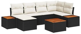 vidaXL Σετ Καναπέ Κήπου με μαξιλάρι 7 pcs Μαύρο Πολυ ράταν