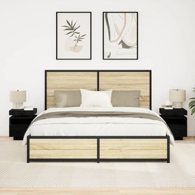 vidaXL Κομοδίνο με LED Φώτα 2 τμχ Μαύρο Δρυς 40x39x48,5 εκ