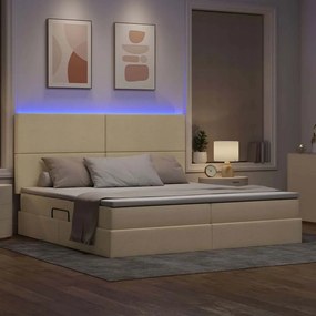 vidaXL LED Κρεβάτι αποθήκευσης με στρώμα Κρέμ 200 x 200 cm Ύφασμα