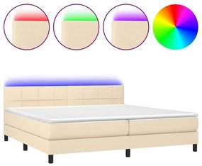 Κρεβάτι Boxspring με Στρώμα &amp; LED Κρεμ 200x200 εκ. Υφασμάτινο - Κρεμ