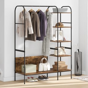 vidaXL Ράφι Ρούχων με ράφια Καπνιστή Δρυς 120x44x160 εκ. Μηχανικά Επεξεργασμένο Ξύλο