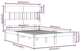 vidaXL Πλαίσιο Κρεβατιού 180 x 200 εκ. Μασίφ Ξύλο Super King Size