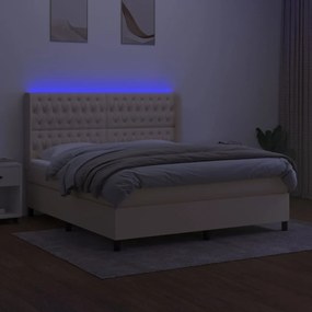 vidaXL Κρεβάτι Boxspring με Στρώμα &amp; LED Κρεμ 160x200 εκ. Υφασμάτινο