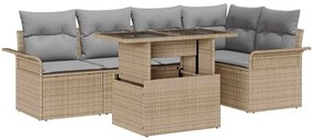 vidaXL Σετ Καναπέ Κήπου με μαξιλάρι 6 pcs Μπεζ Πολυ ράταν