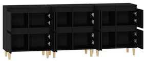 vidaXL Ντουλάπια 3 τεμ. Μαύρα 60x35x70 εκ. Επεξεργασμένο Ξύλο