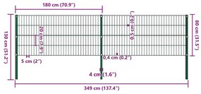 vidaXL Πάνελ Περίφραξης με Στύλους Σιδερένιο Πράσινο 349 x 80 εκ.