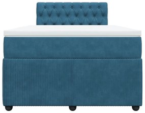 Κρεβάτι Boxspring με Στρώμα Μπλε 120x190 εκ. Βελούδινο - Μπλε