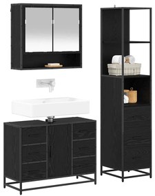 vidaXL Σετ Επίπλων Μπάνιου με ράφι 3 pcs Μαύρη Οξυά Επεξεργασμένο ξύλο