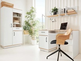 Σετ επίπλων Omaha T113, 168x55cm, Ελαφριά δρυς, Άσπρο, Επεξεργασμένο γυαλί, Πλαστικοποιημένη μοριοσανίδα, Με πόρτες, Με συρτάρια | Epipla1.gr