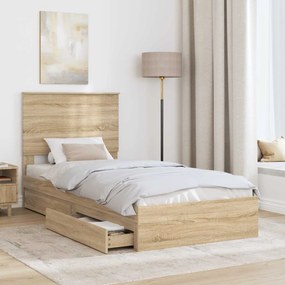 vidaXL Κρεβάτι Αποθήκης Δρύς Sonoma 90 x 200 cm Επεξεργασμένο ξύλο
