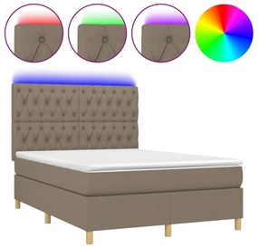 vidaXL Κρεβάτι Boxspring με Στρώμα &amp; LED Taupe 140x190 εκ. Υφασμάτινο