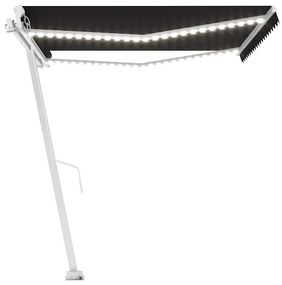 vidaXL Τέντα Συρόμενη Χειροκίνητη με LED Ανθρακί 400 x 350 εκ.