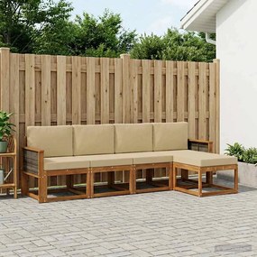 vidaXL Σειρά Καναπέ Εξωτερικού 5 pcs Φυσικό και Μπεζ Πολυεστέρας